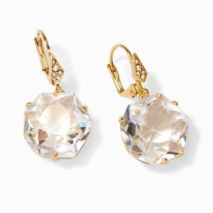 stella & dot ~ droplet earrings gold ~ clear crystal china glass stone